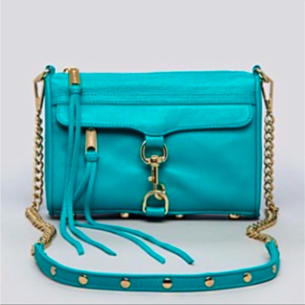 Rebecca Minkoff mini MAC crossbody teal, turquoise, peacock with gold hardware